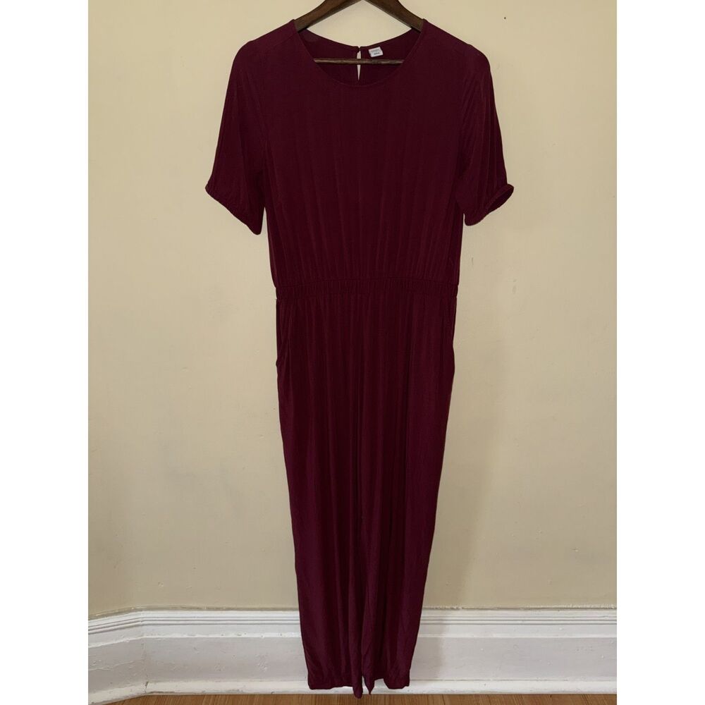 Old Navy Burgundy Short Sleeve Open Wrap Back Jumpsuit with Pockets - Size M